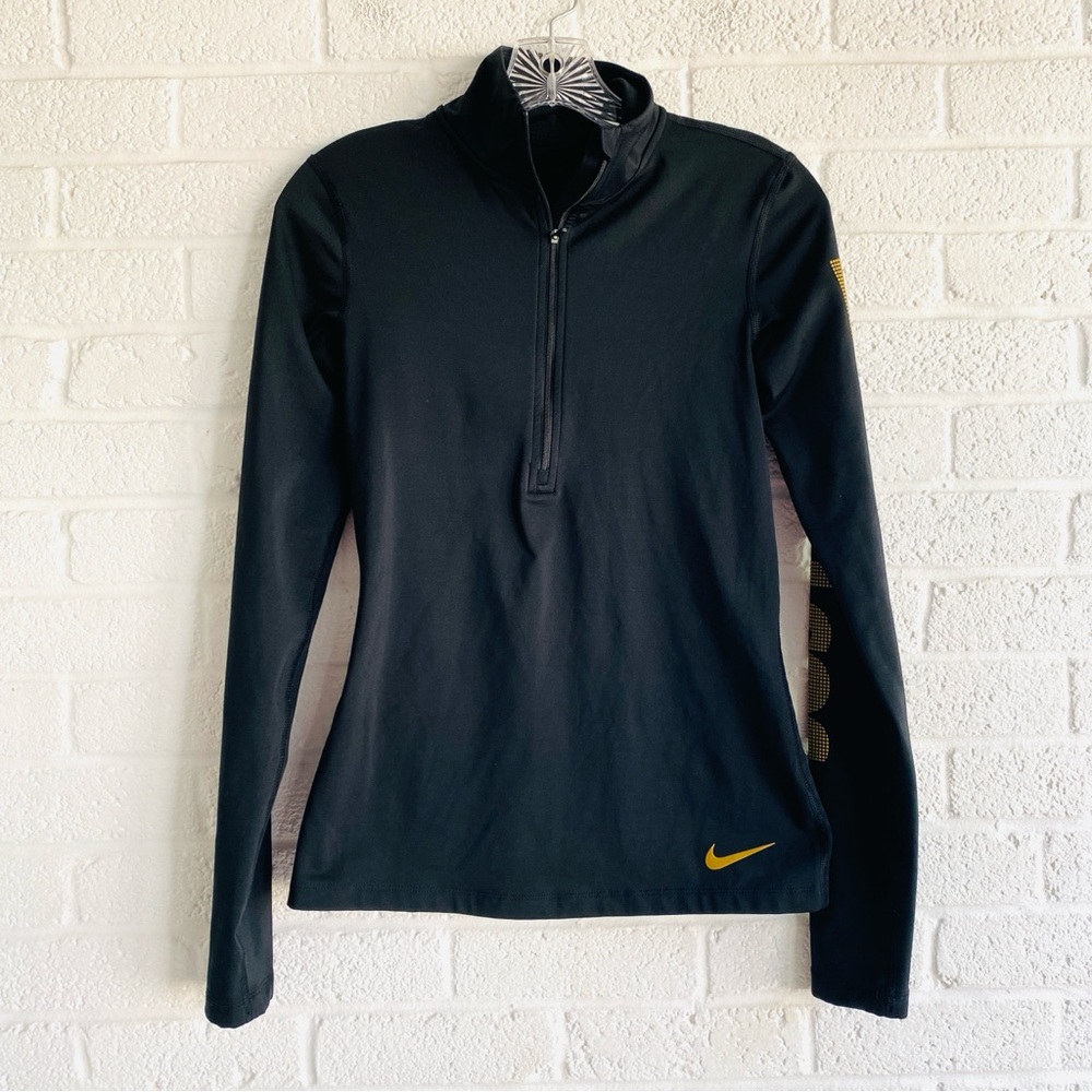 Nike Black Half-Zip Pullover Small Yellow Just Do It Accents Pro DriFit